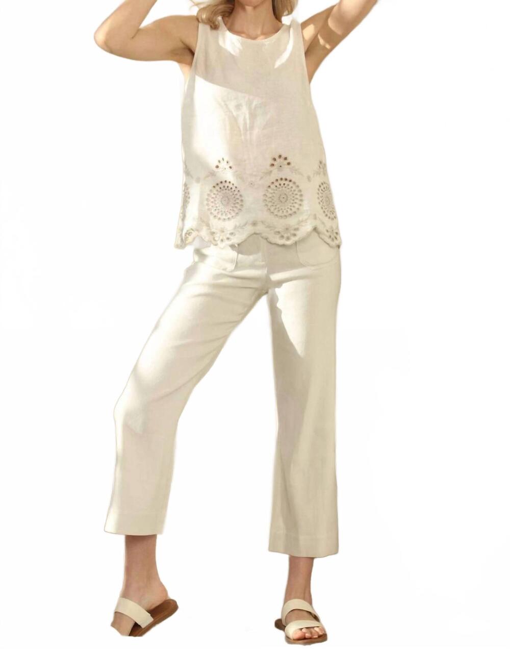 NEW CHARLIE B stretch linen blend cropped pants in natural